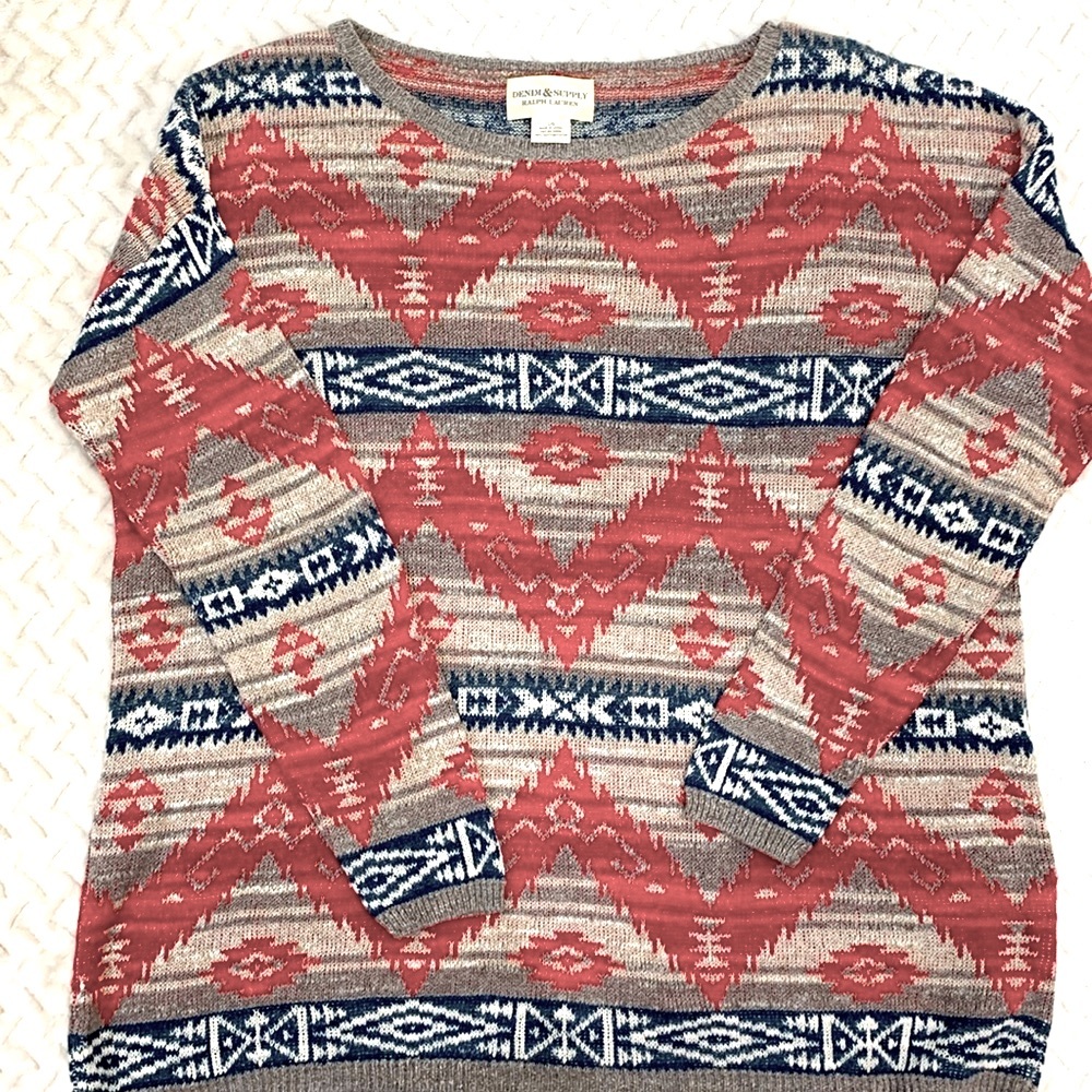 DENIM & SUPPLY  RALPH LAUREN 100%COTTON AZTEC CREW-NECK LONG SLEEVE SWEATER